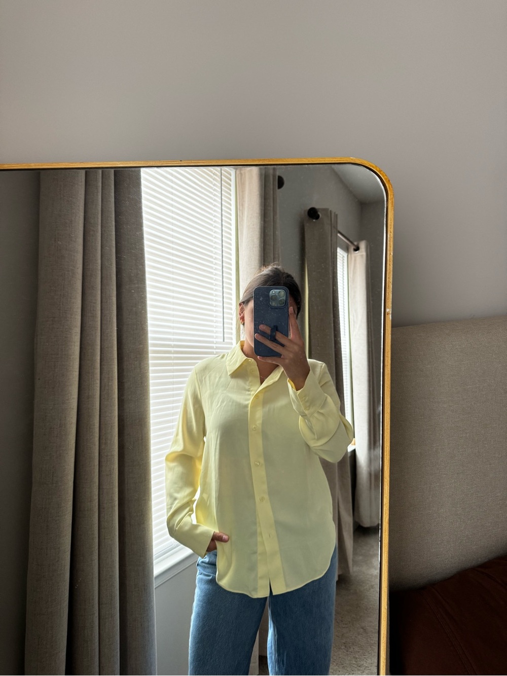 Light Yellow Women's Button-Up Shirt - Classic Collared Shirt